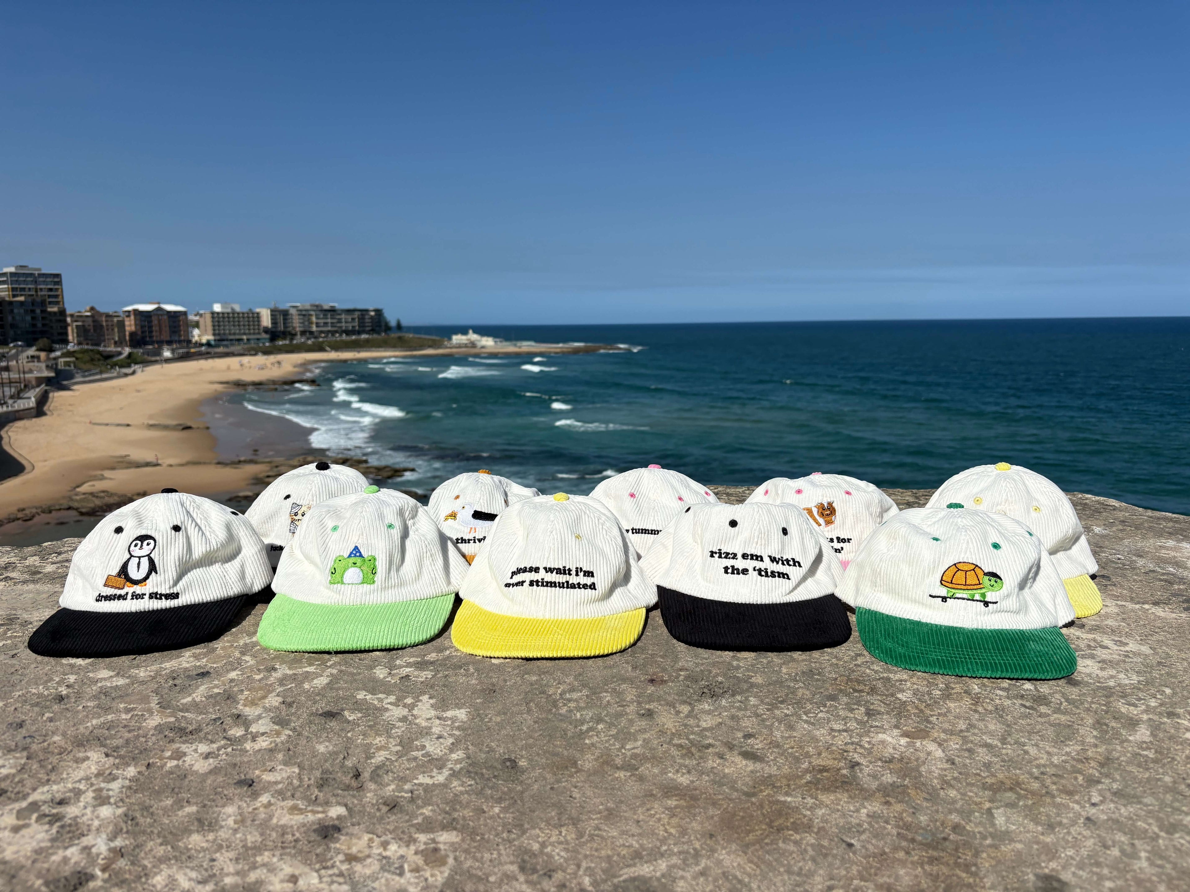 set of hats at newcastle with animal designs
